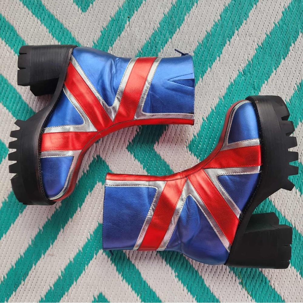 Jeffrey Campbell Union Jack Platform Boots. Wmns 10